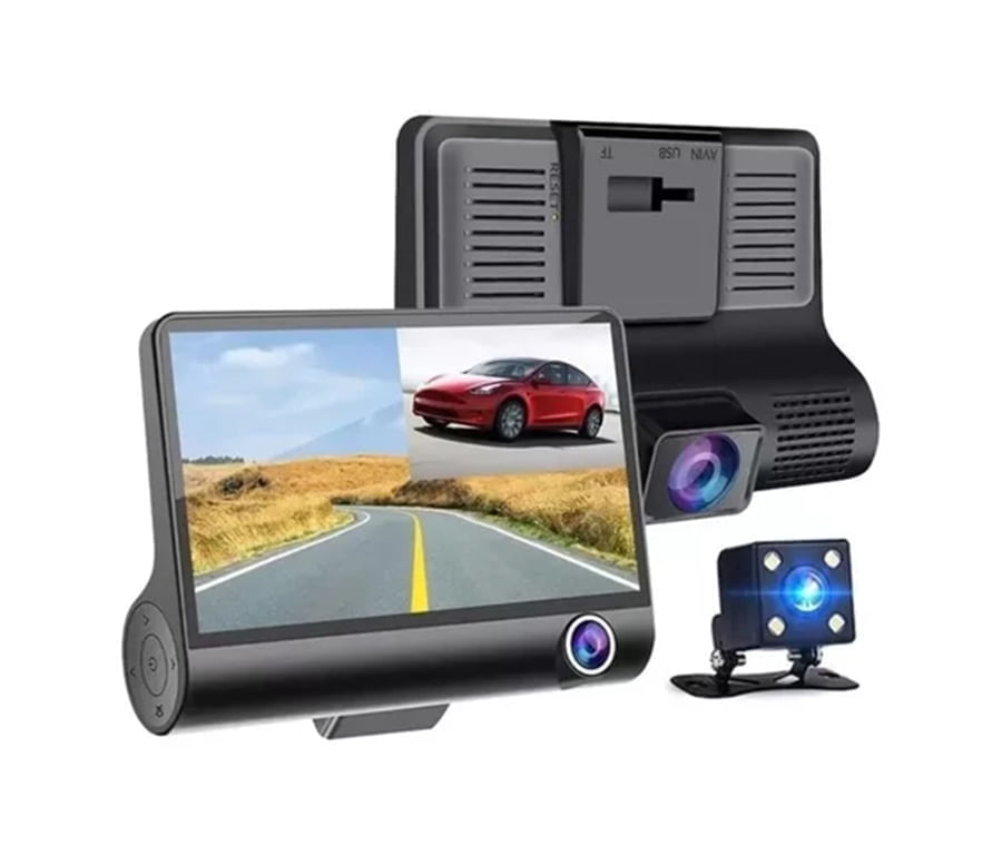 Video Camara Dvr Para Carro 3 Lentes Frontal Reversa Interno