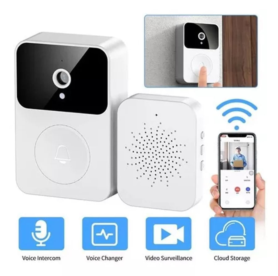 Timbre Wifi Con Cámara Inalámbrico Con Parlante Y Micrófono 110V