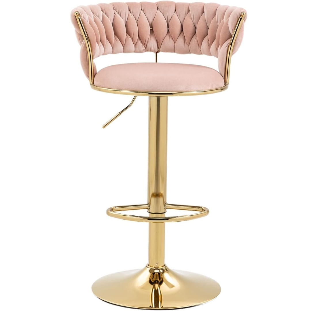 Silla De Bar Moderna De Terciopelo Liverpool Rosada Base Dorada