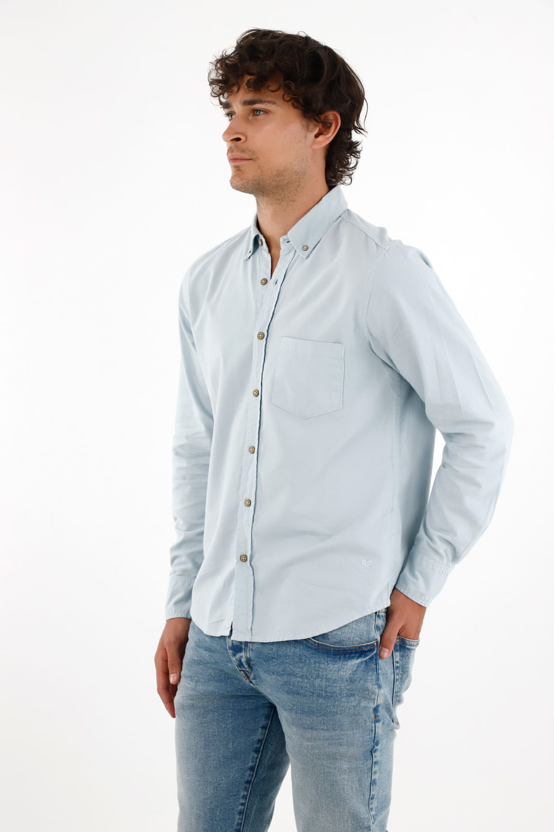 Camisa Oxford manga larga gris para hombre