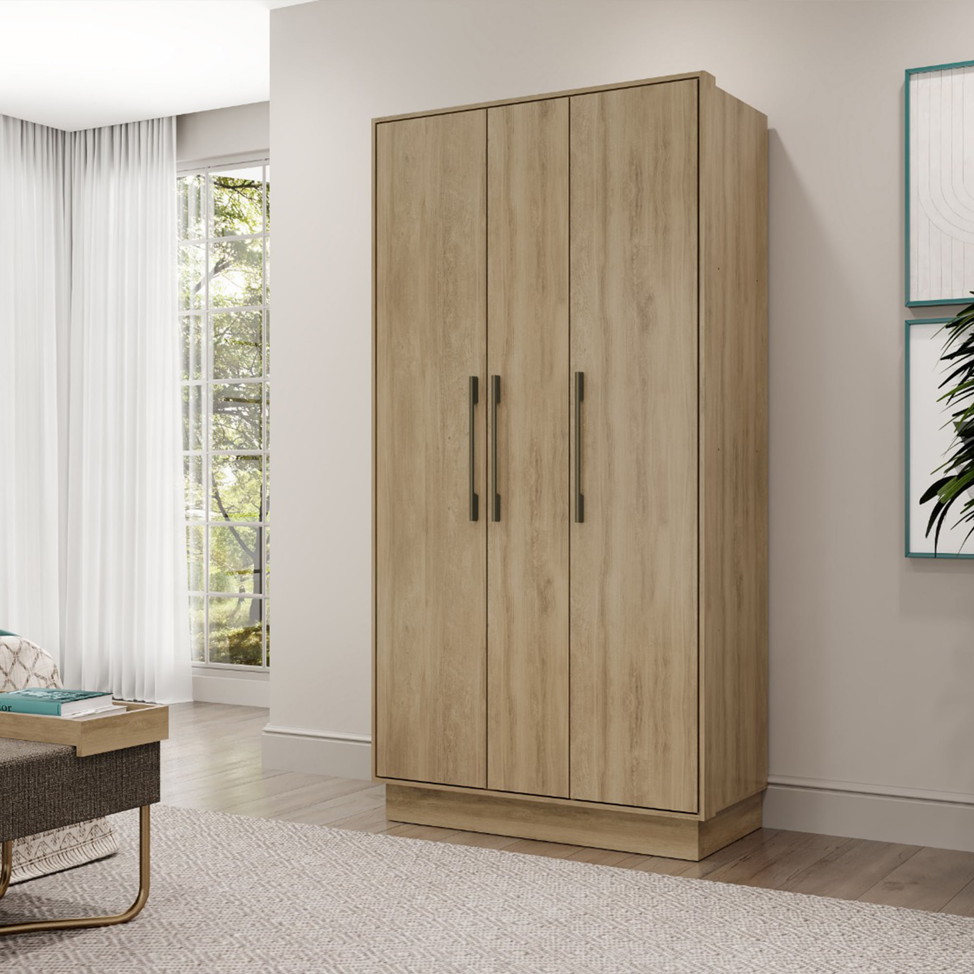 Closet armario 92cm 3puertas 2 cajones en MDP Noce