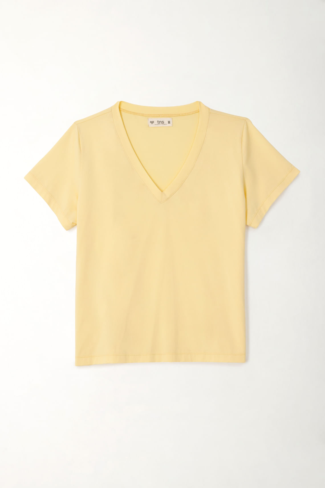 Camiseta básica cuello en V amarilla para mujer