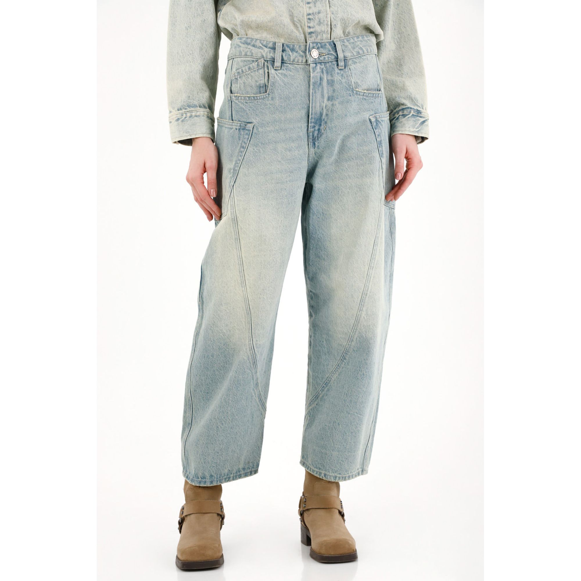 Jean Horseshoe tiro bajo azul claro para mujer