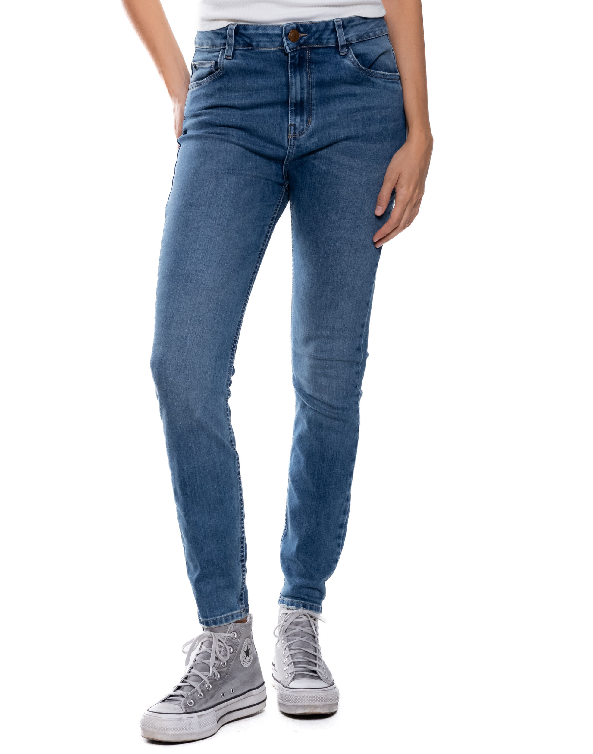 High Waist Skinny Fit Jeans Tono Medio