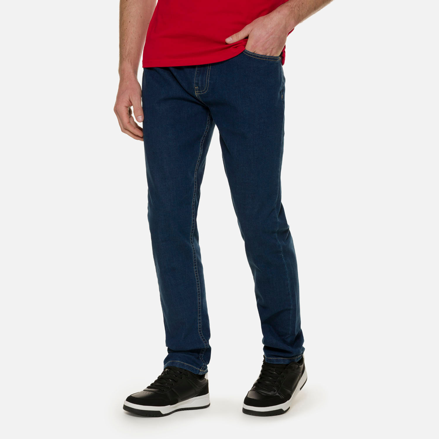 Jean Slim Color Azul Medio Oscuro Para Hombre