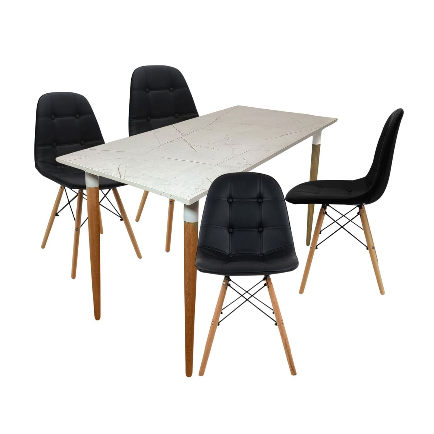 Juego de Comedor Premium Haby con 4 Sillas Eames Botones Negro