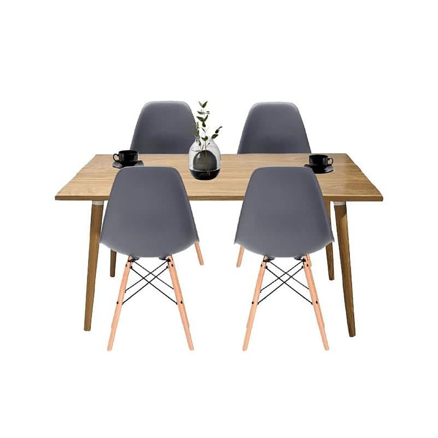 Juego de Comedor Madera Robledo con 4 Sillas Eames gris