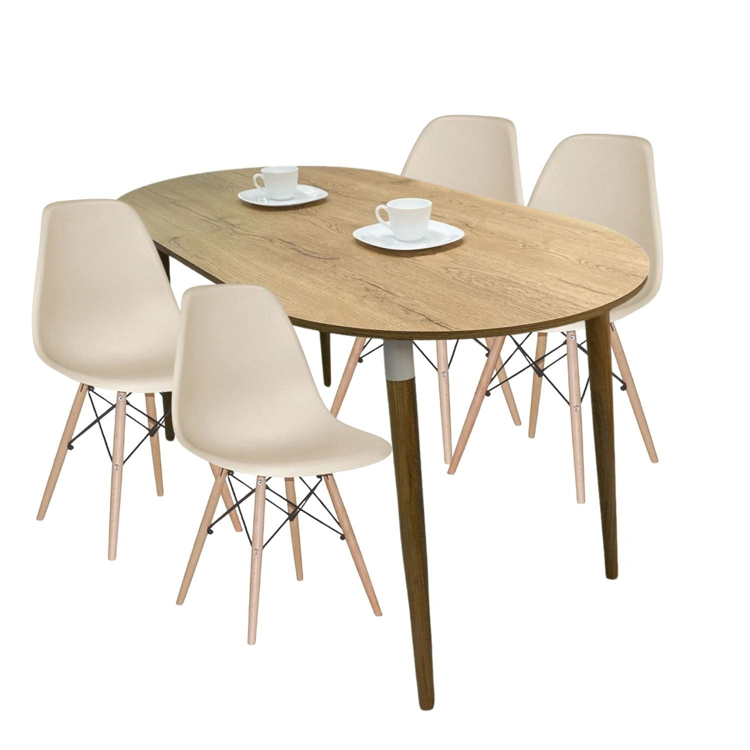 Juego de Comedor Ovalado Zell con 4 Sillas Eames beige