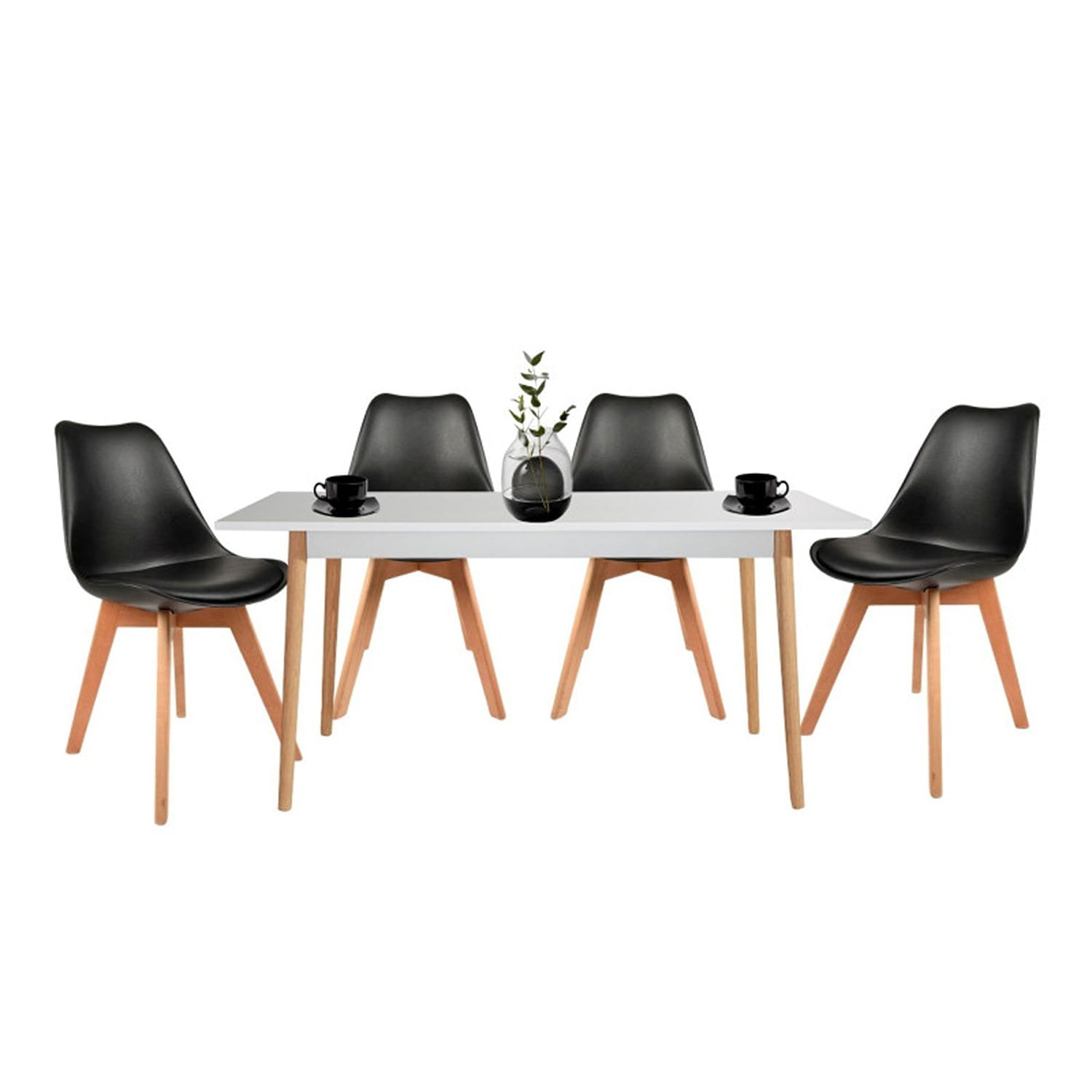 Juego de Comedor White con 4 Sillas Milano negra