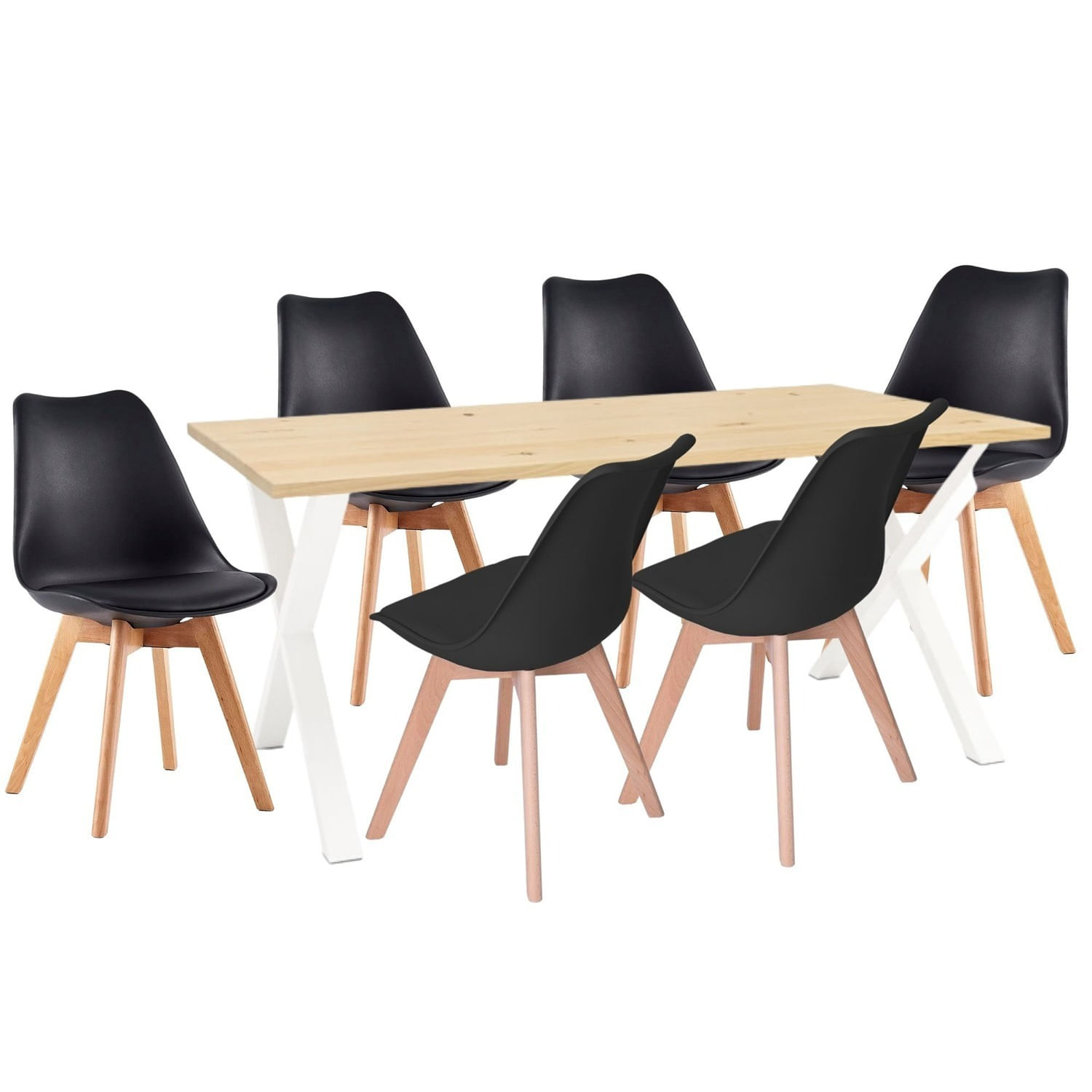 Juego de Comedor Indika macadamia blanco con 6 Sillas Milano negro