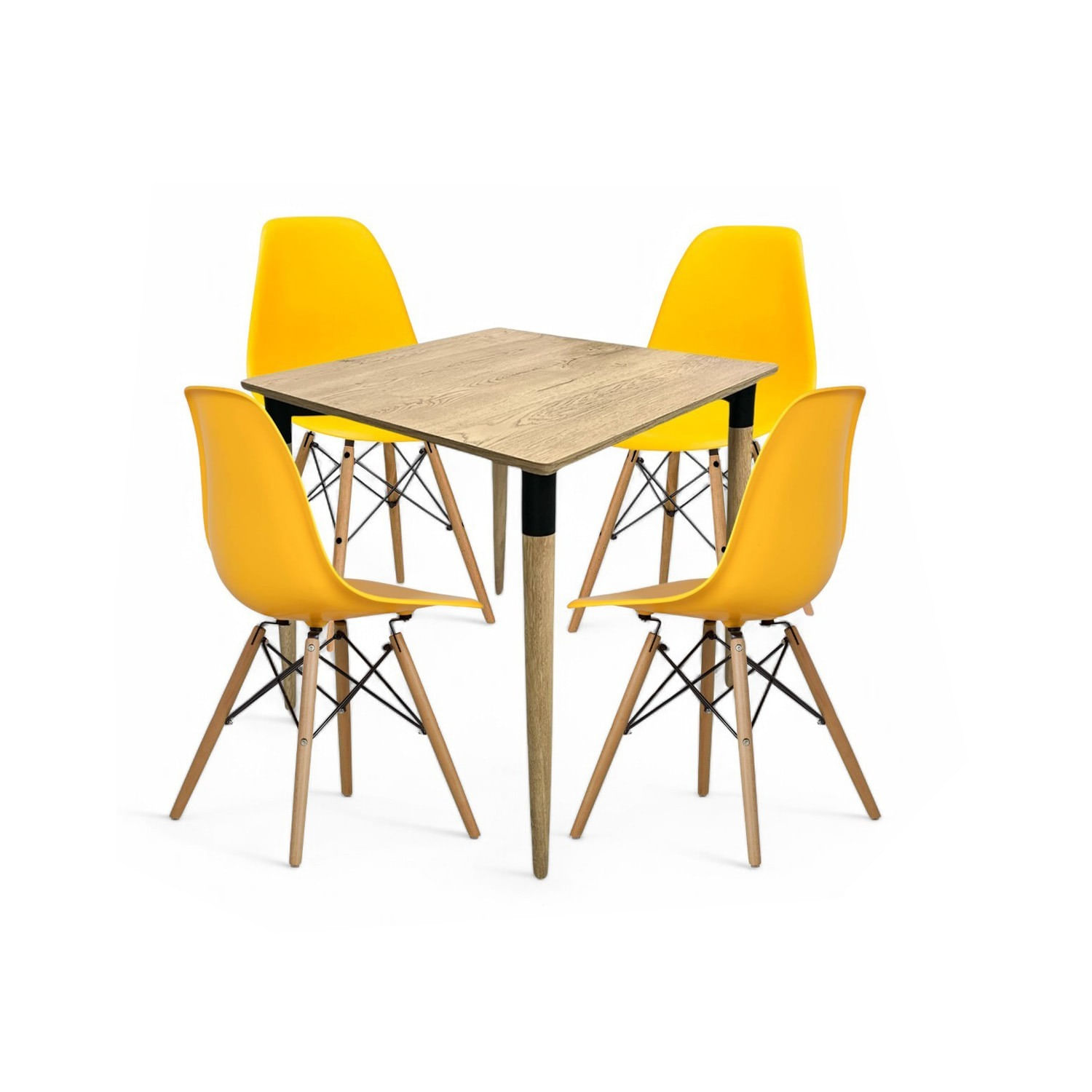 Juego de Comedor basic Madera con 4 Sillas Eames amarillas