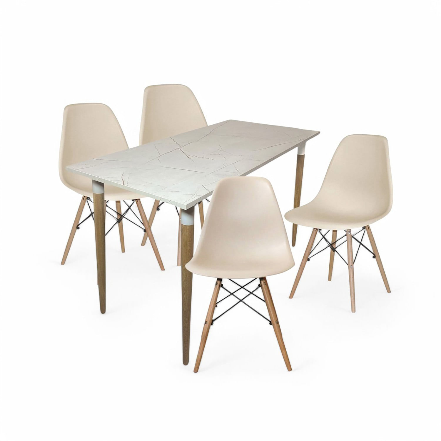 Juego de Comedor Premium Haby con 4 Sillas Eames beige