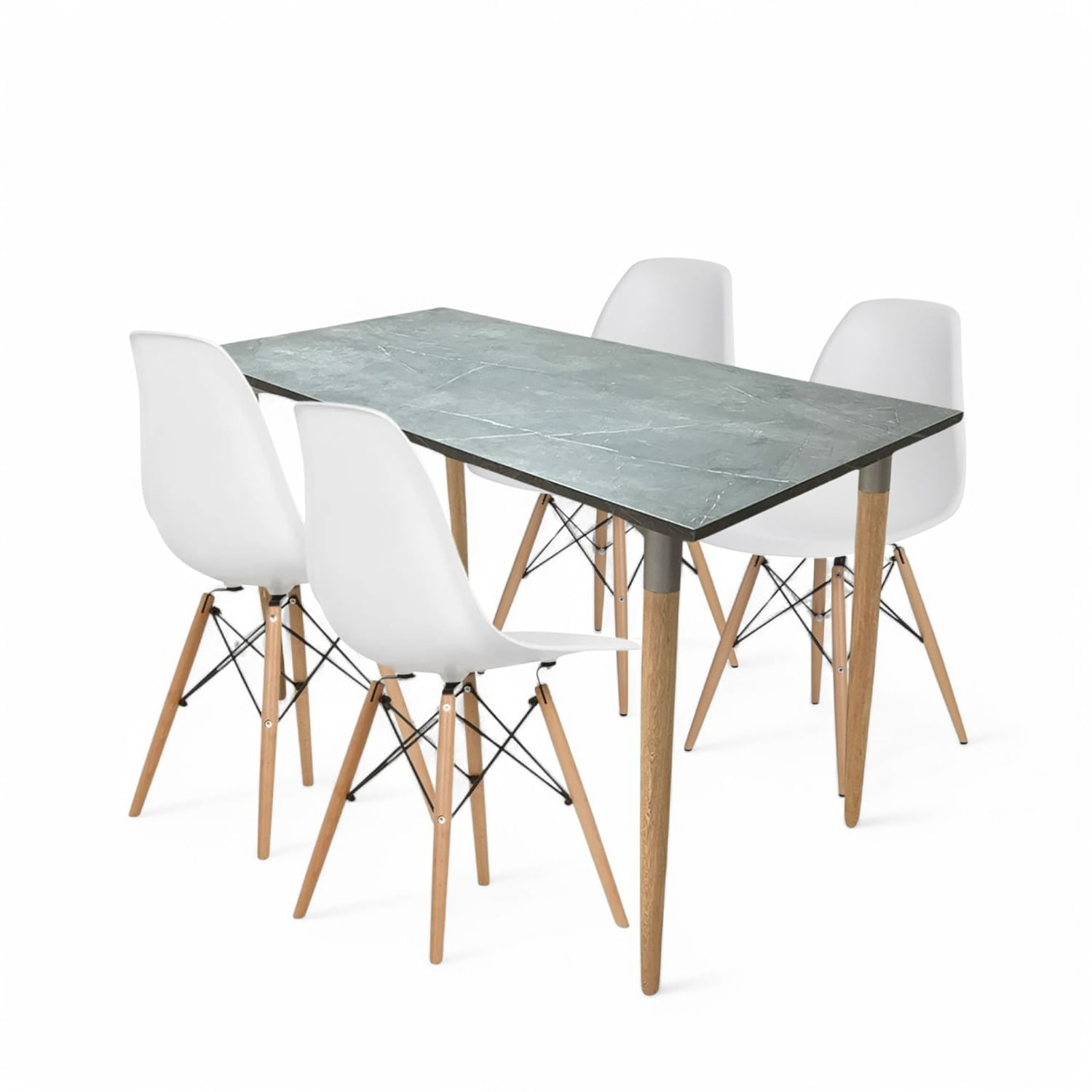 Juego de Comedor Haby gris con 4 Sillas Eames blancas
