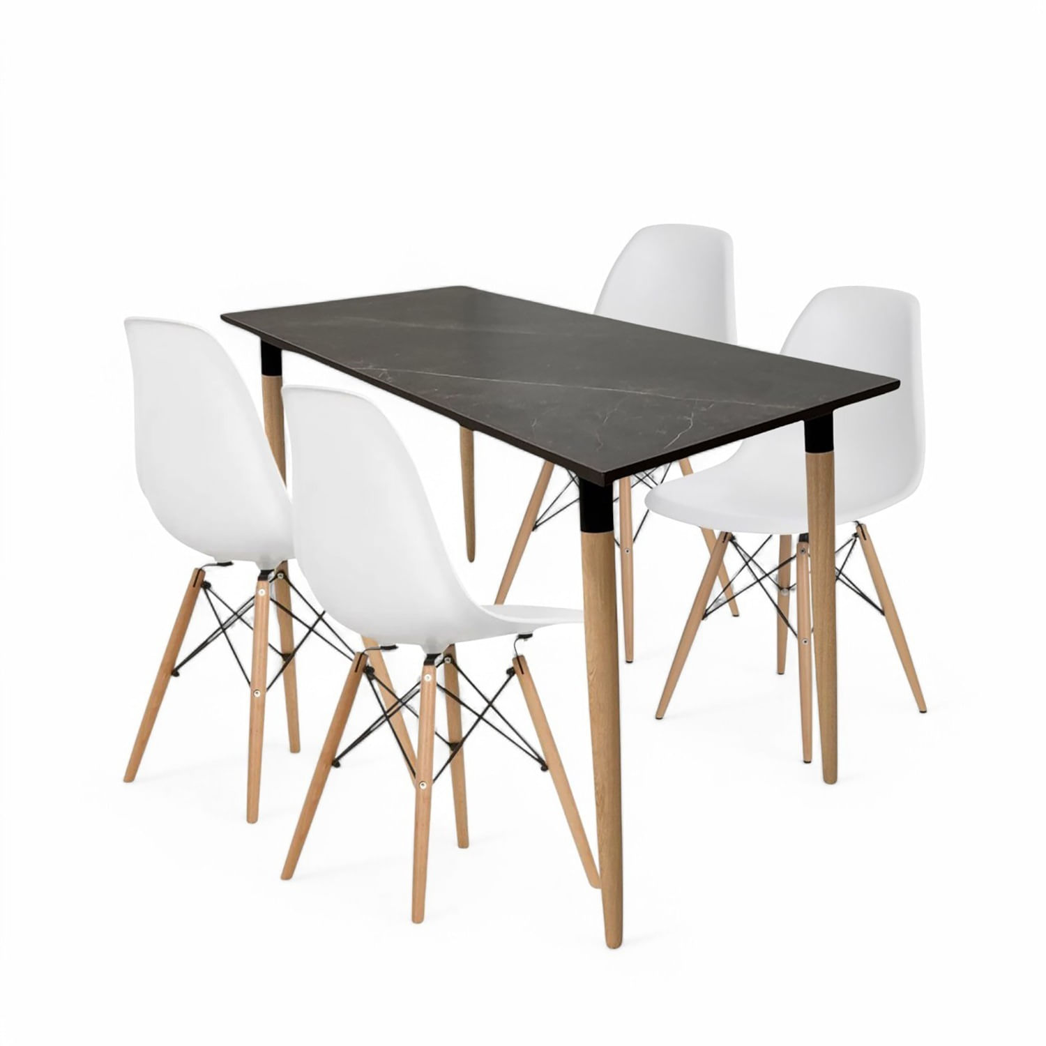 Juego de Comedor Haby negro con 4 Sillas Eames blancas