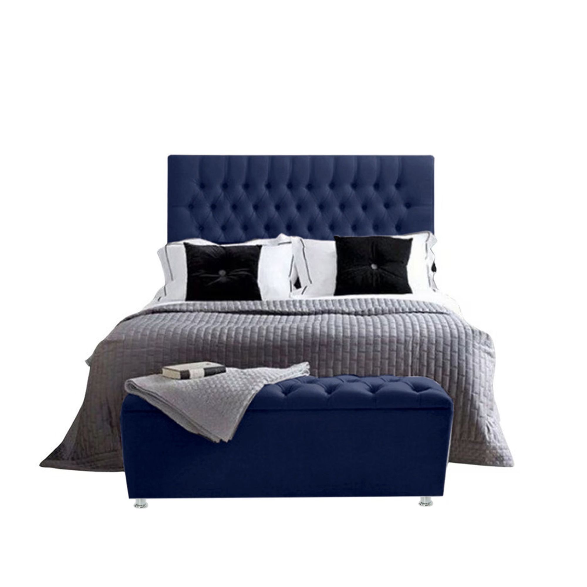 Base Cama Con Espaldar Doble Paris Azul