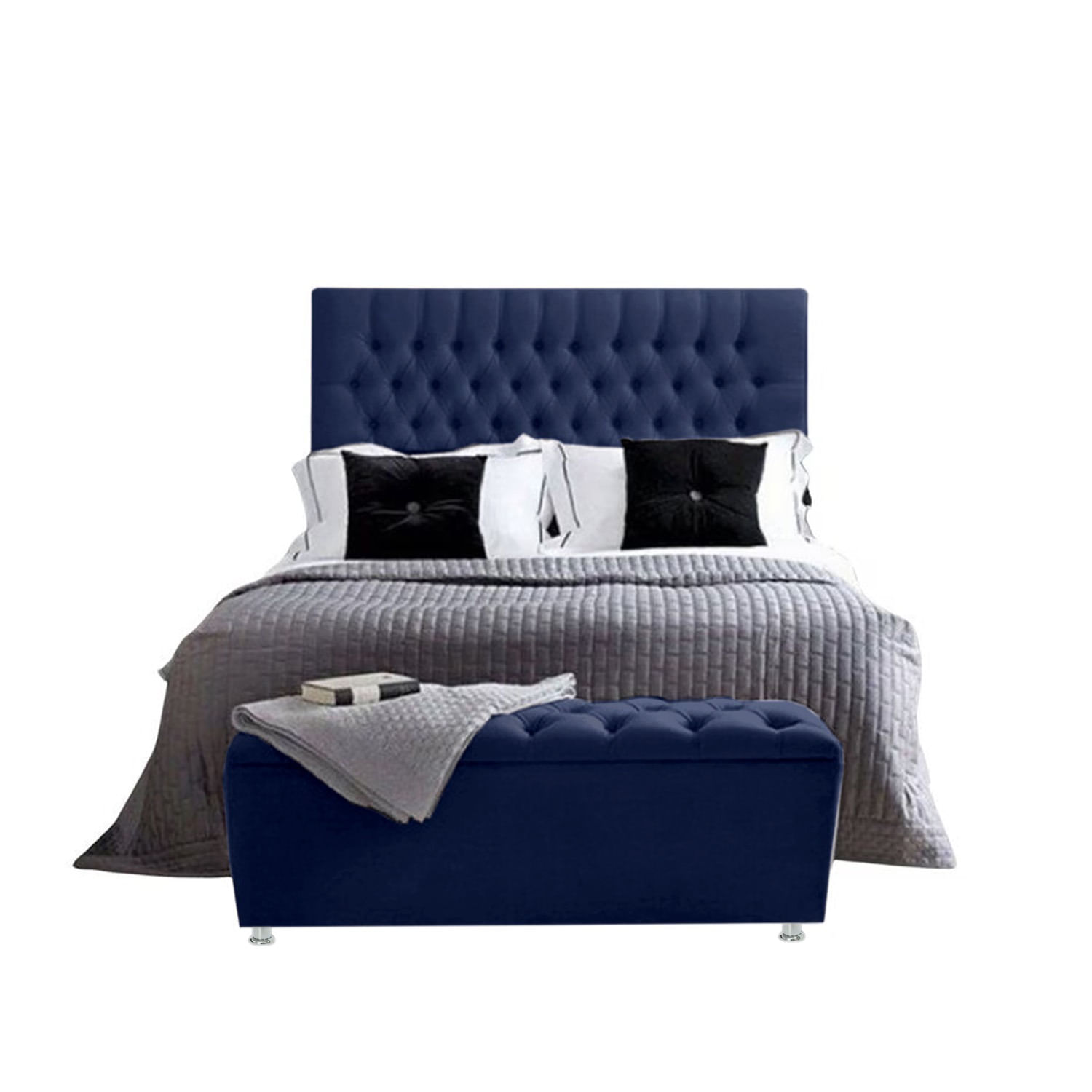 Base Cama Con Espaldar Doble Paris Azul