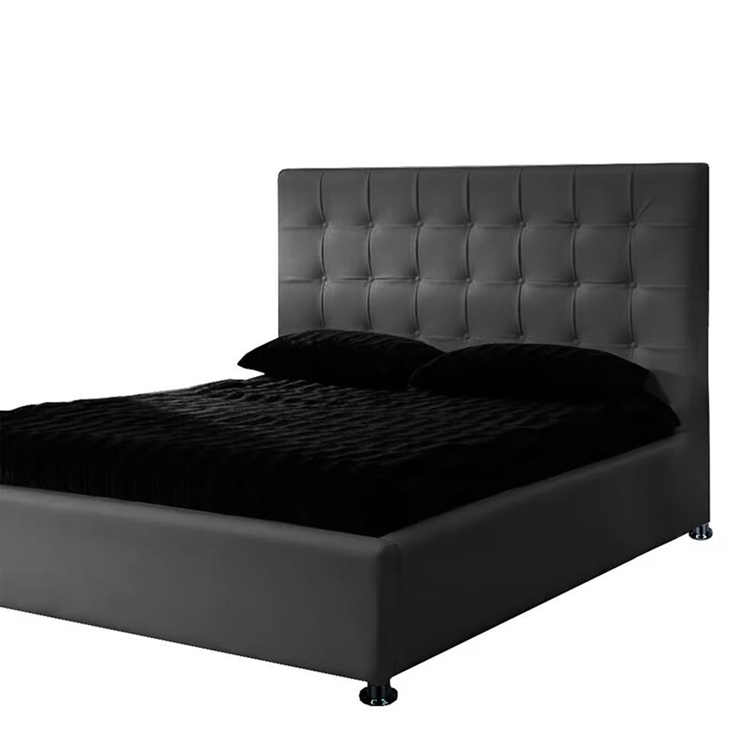 Base Cama Con Espaldar Doble Ilusion Gris Plomo
