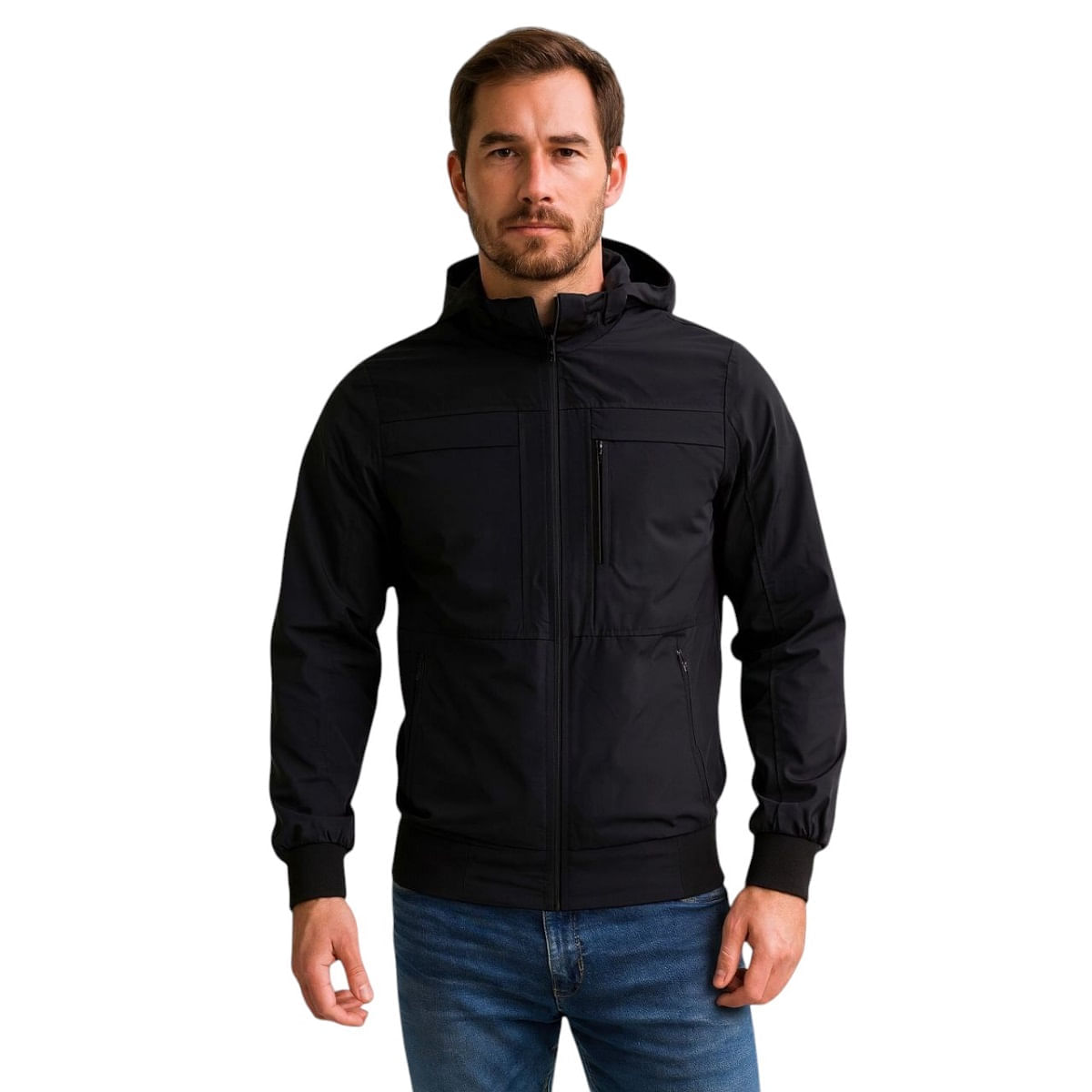 Chaqueta Impermeable GO Giache Para Hombre Con Capucha Removible Bora Negra