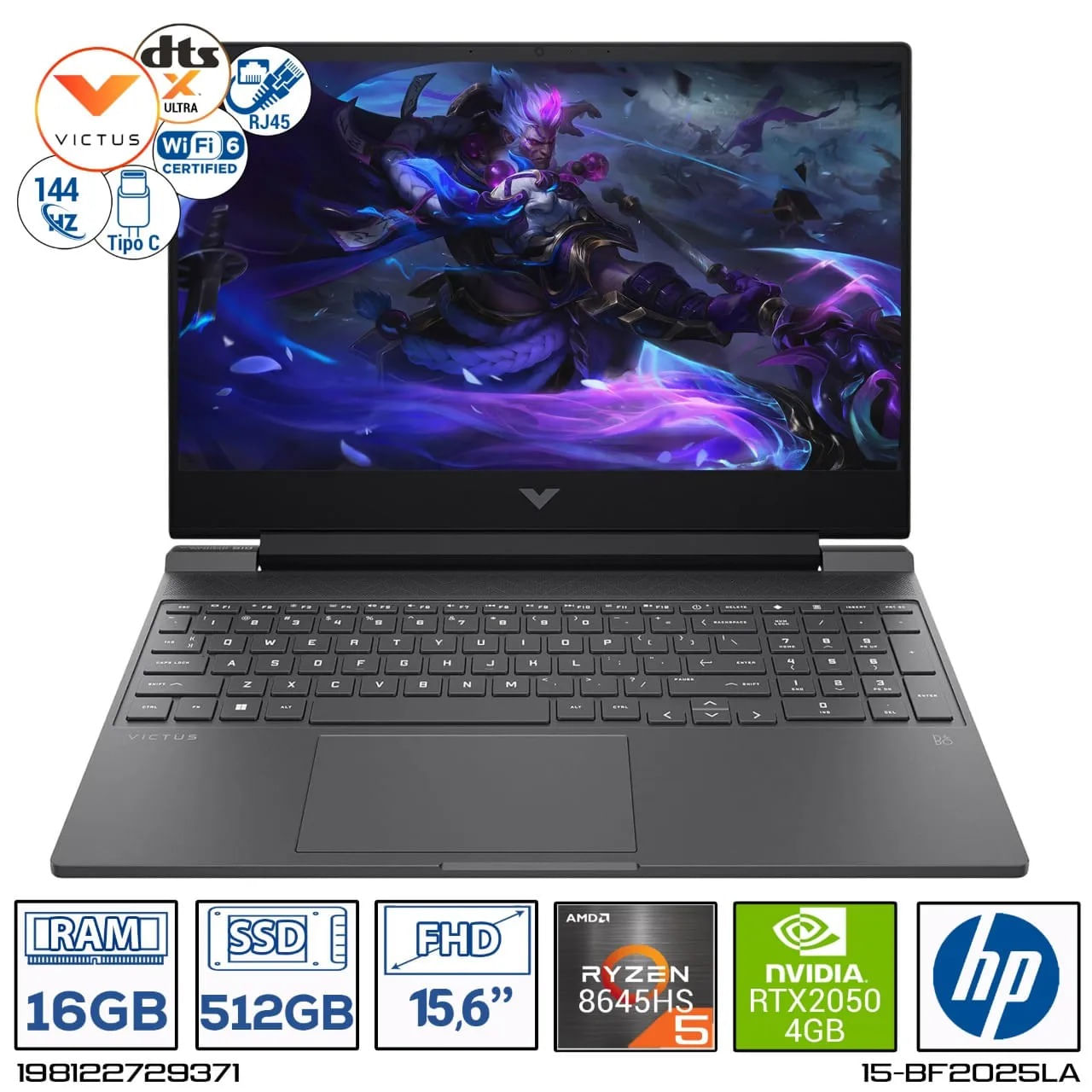 Computador Portatil HP Victus 15-fb2025la Ram 16GB - 512GB - RTX 2050 15,6 FHD