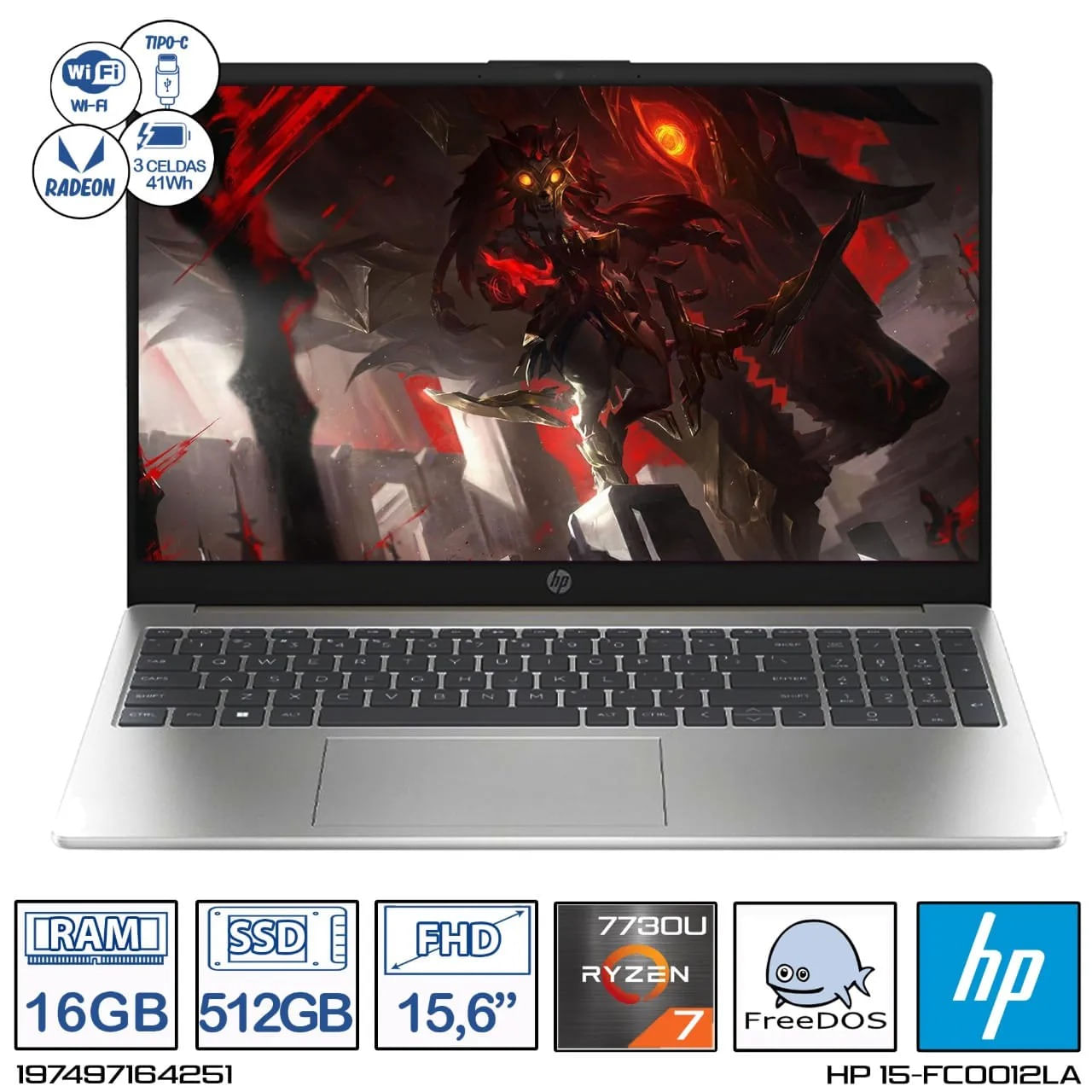 Computador Portatil HP 15-fc0012la AMD Ryzen 7-7730U Ram 16GB - 512GB - FHD 15,6 Pulgadas