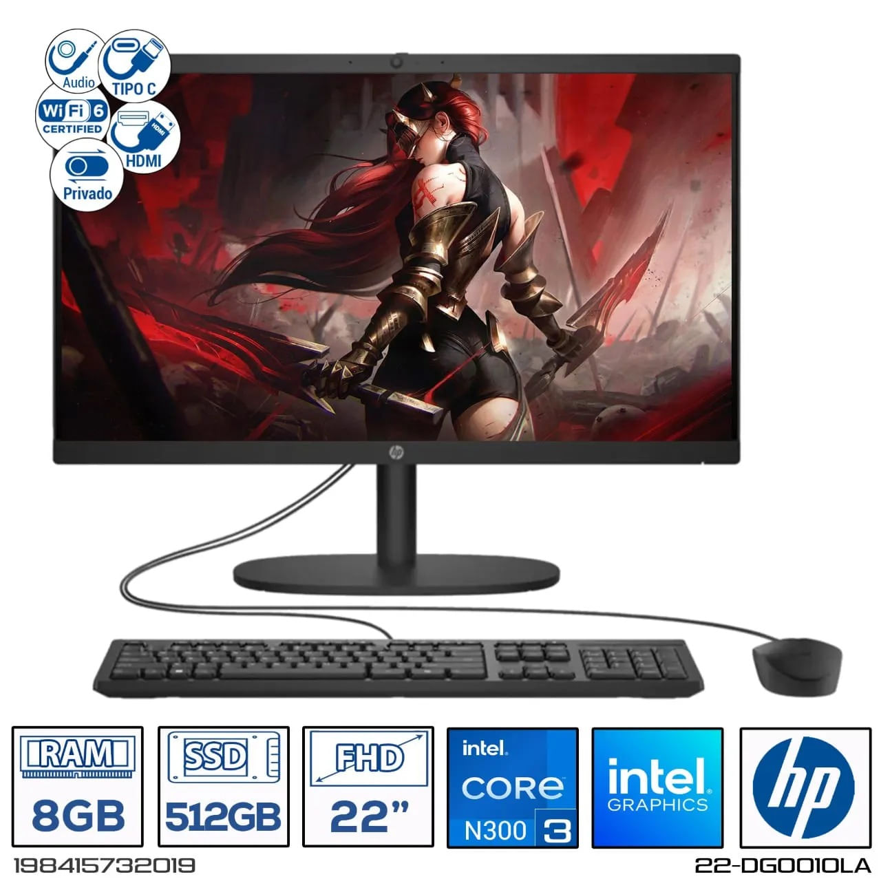 Computador AIO HP 22-dg0010la Intel Core i3-N300 Ram 8GB - 512GB 22 Pulgadas FHD