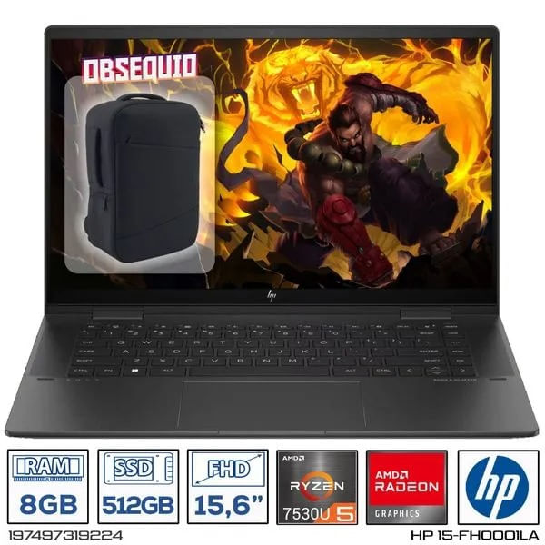 Computador Portatil Hp 15-fh0001la AMD Ryzen 5-7530U Ram 8GB - 512GB touch FHD + Maletin