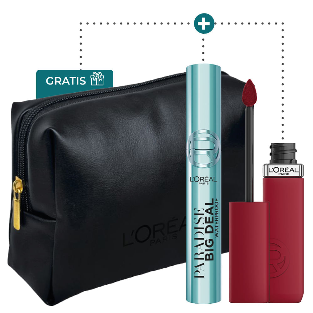 Kit Pestañina Lash Paradise Big Deal A Prueba de Agua + Labial Infallible Le Matte Le Rouge Paris + Cosmetiquera - Loreal Paris