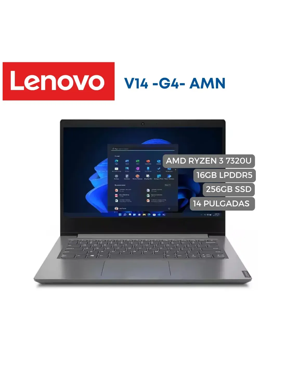 Portátil Lenovo V14 G4 AMN AMD Ryzen 3 7320U, 16GB LPDDR5, 256GB SSD, 14" FHD
