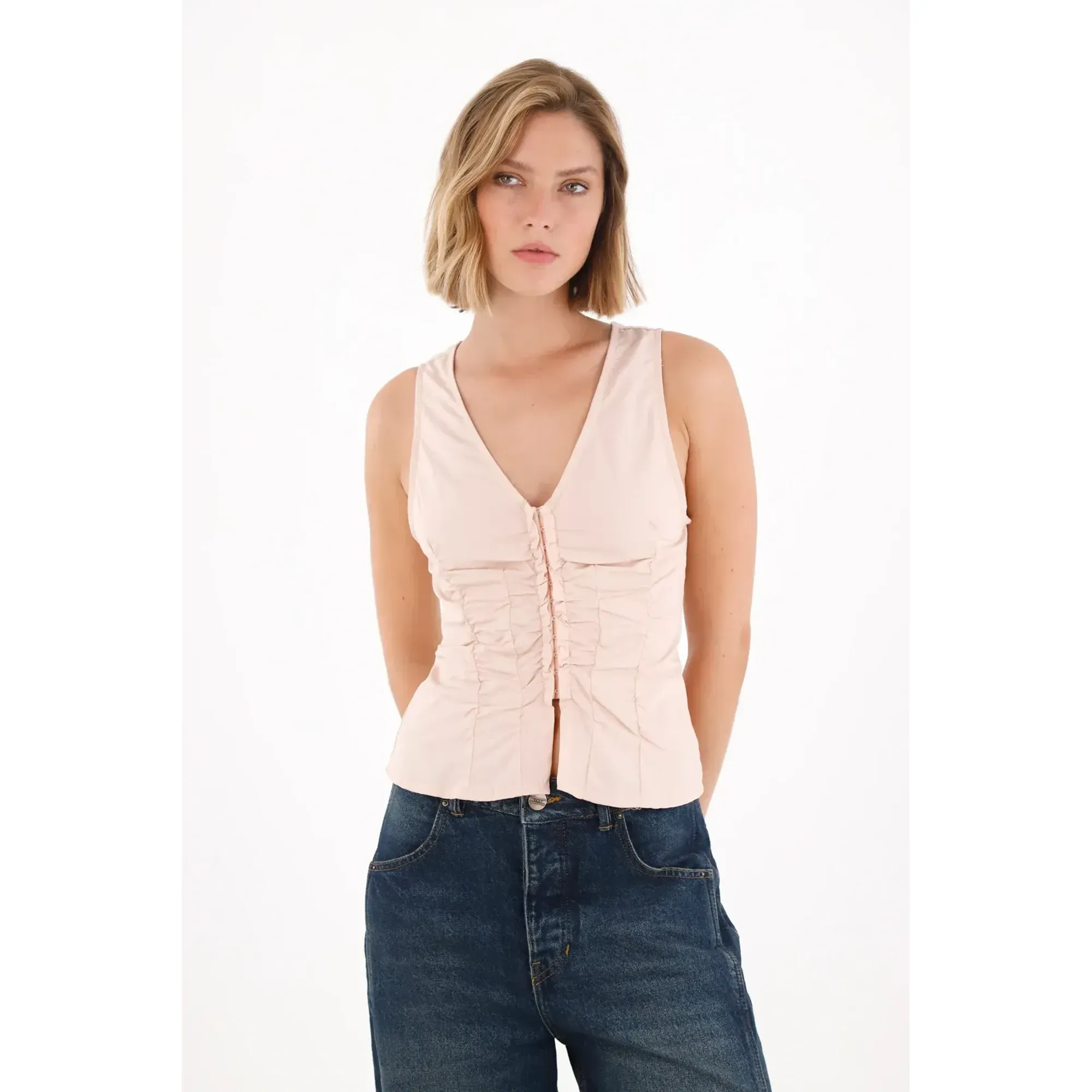 Camisa manga sisa en popelina rosada para mujer