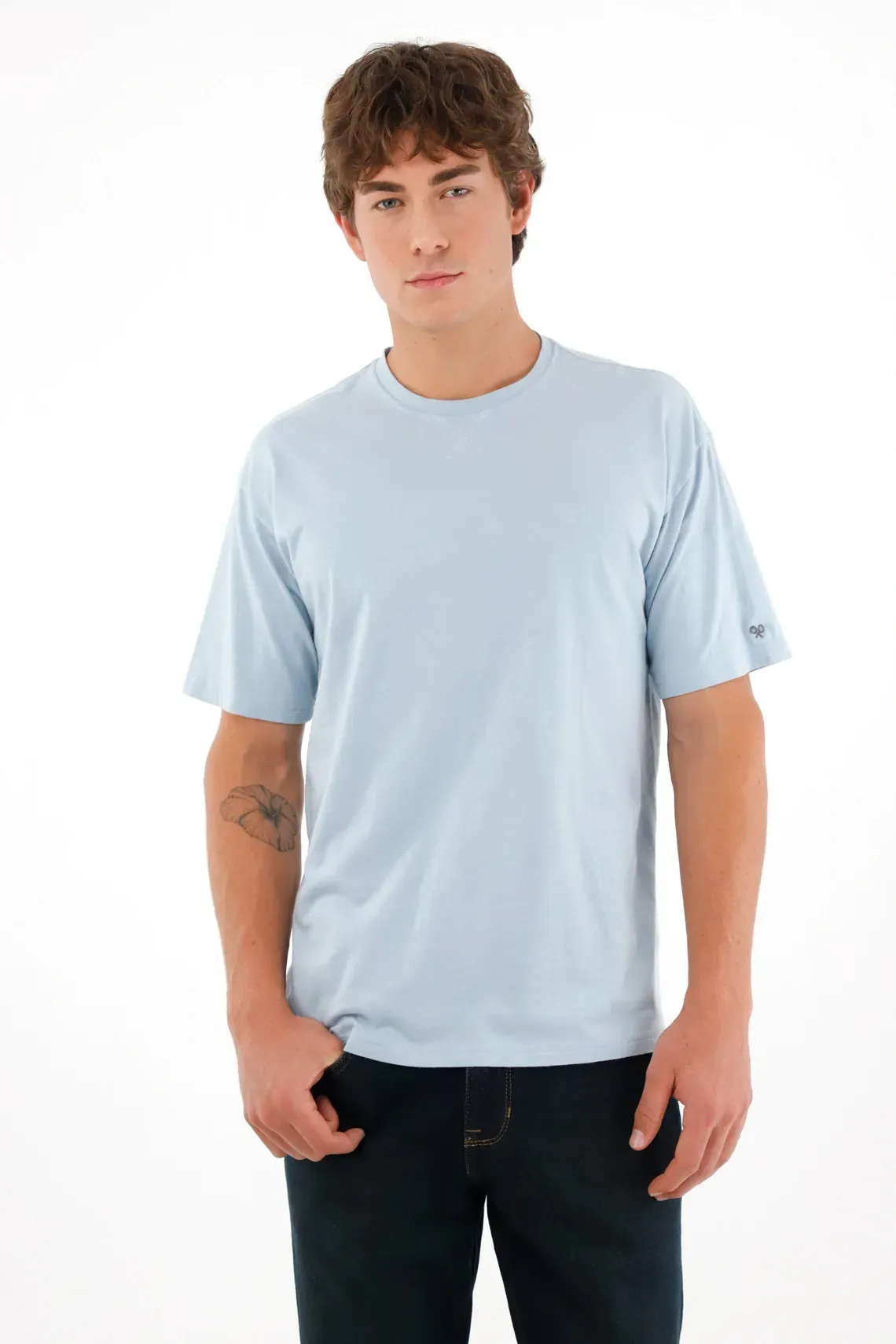 Camiseta manga corta con raqueta bordada azul para hombre
