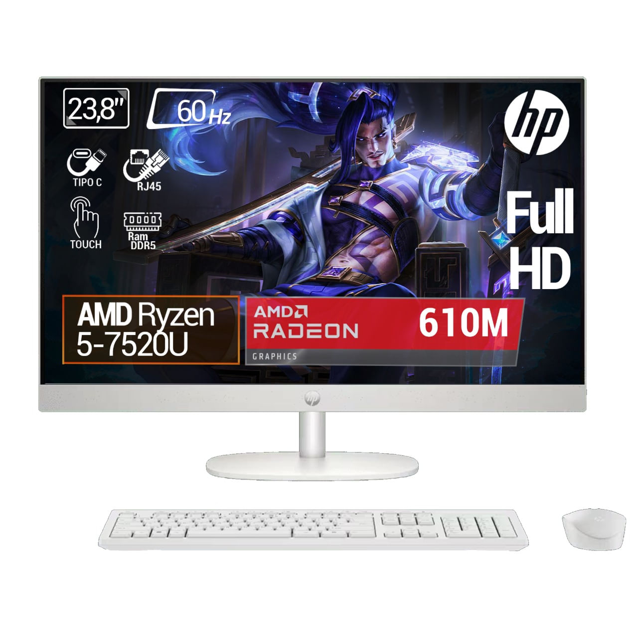Computador HP 24-cr0256la AMD Ryzen 5-7520U Ram 8GB- 512GB Touch FHD