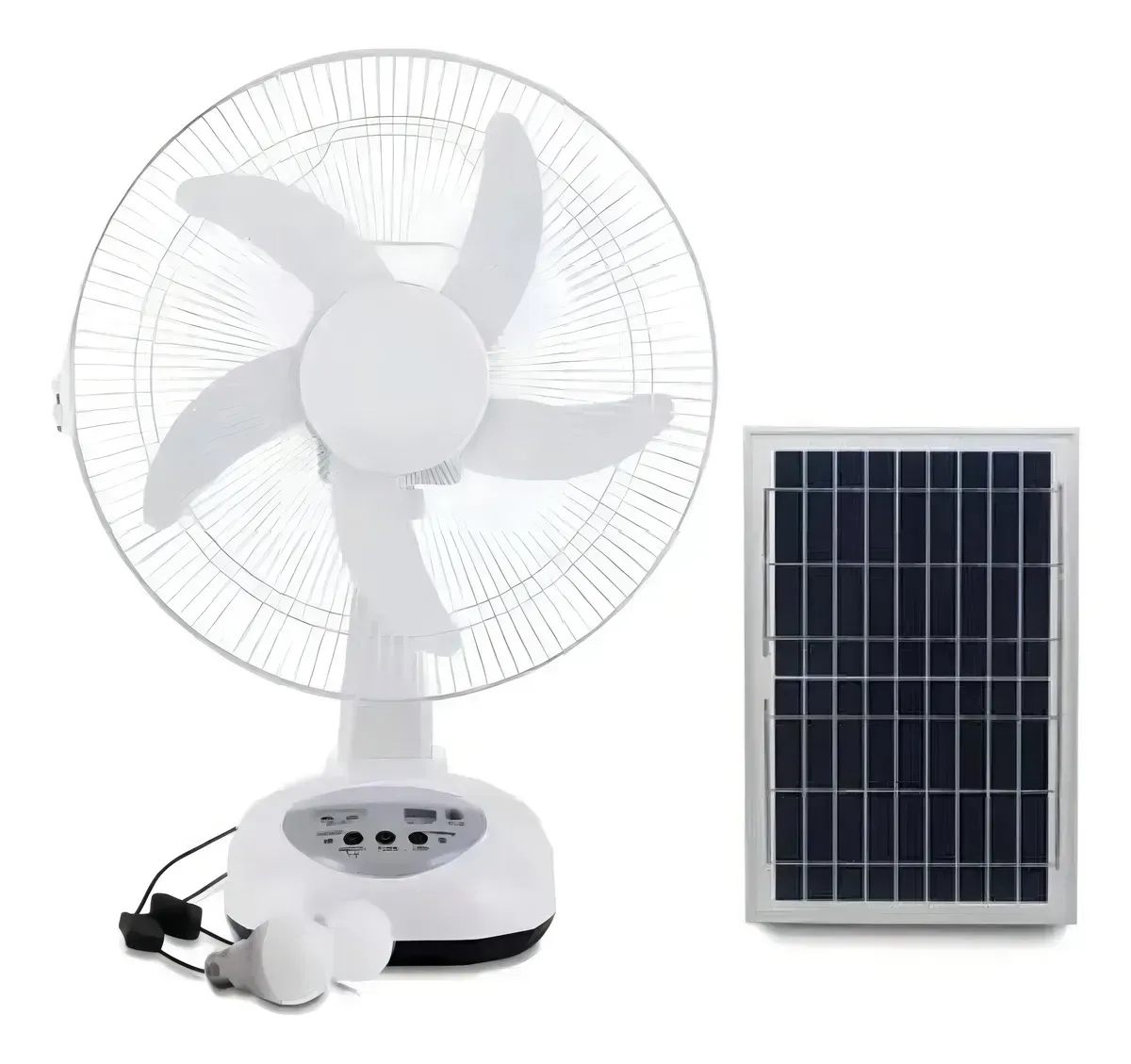 Ventilador Recargable De Mesa 12 Pulgadas Con Panel Solar y Bombillos Ac/dc 012T