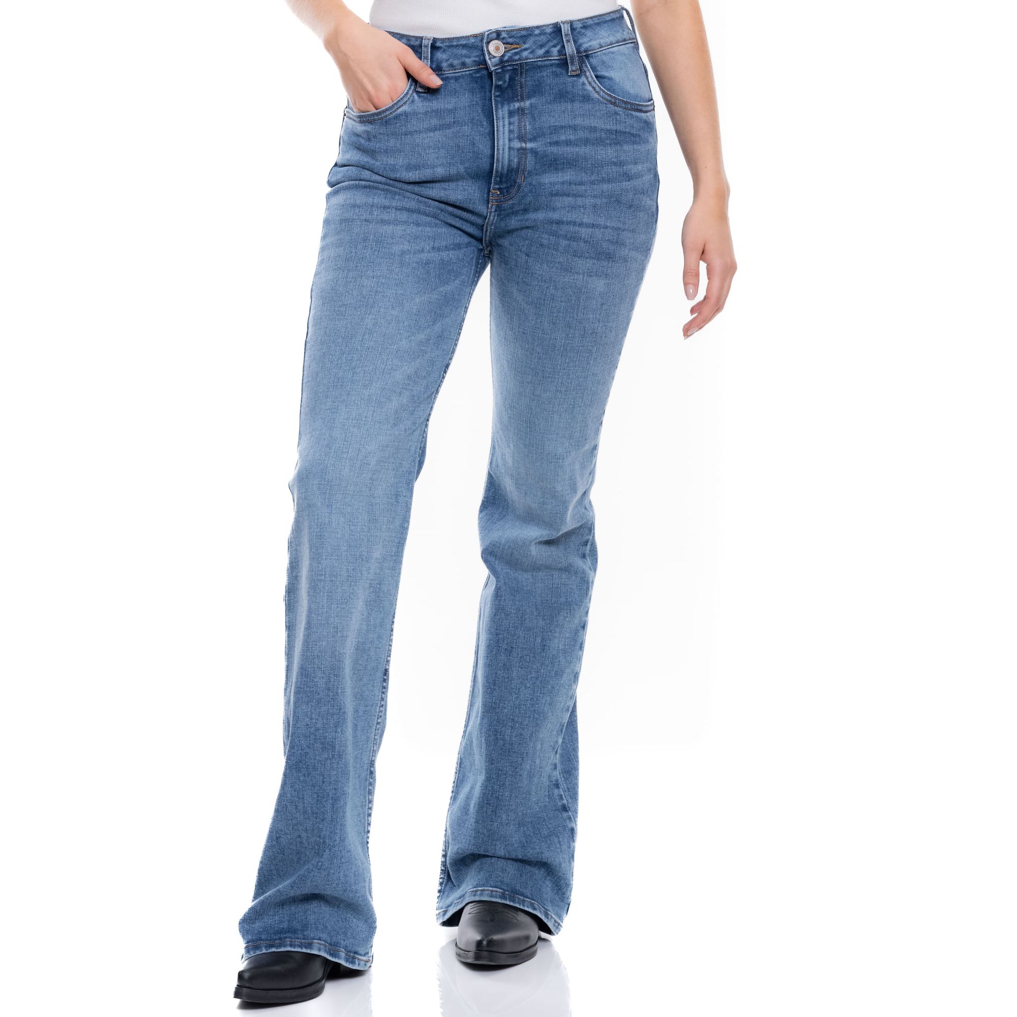 High Waist Flare Jeans Tono Medio