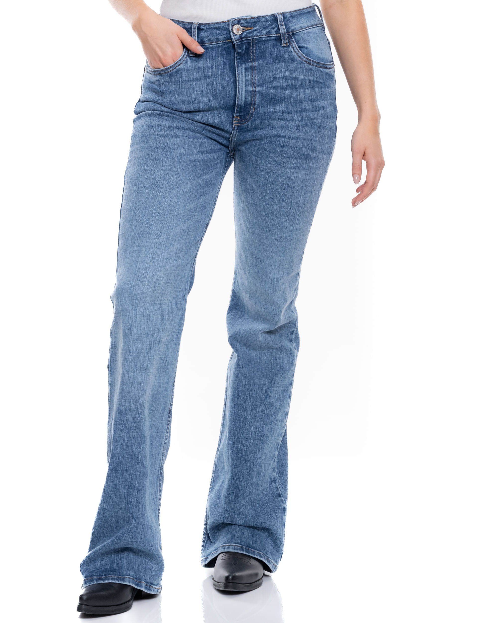 High Waist Flare Jeans Tono Medio