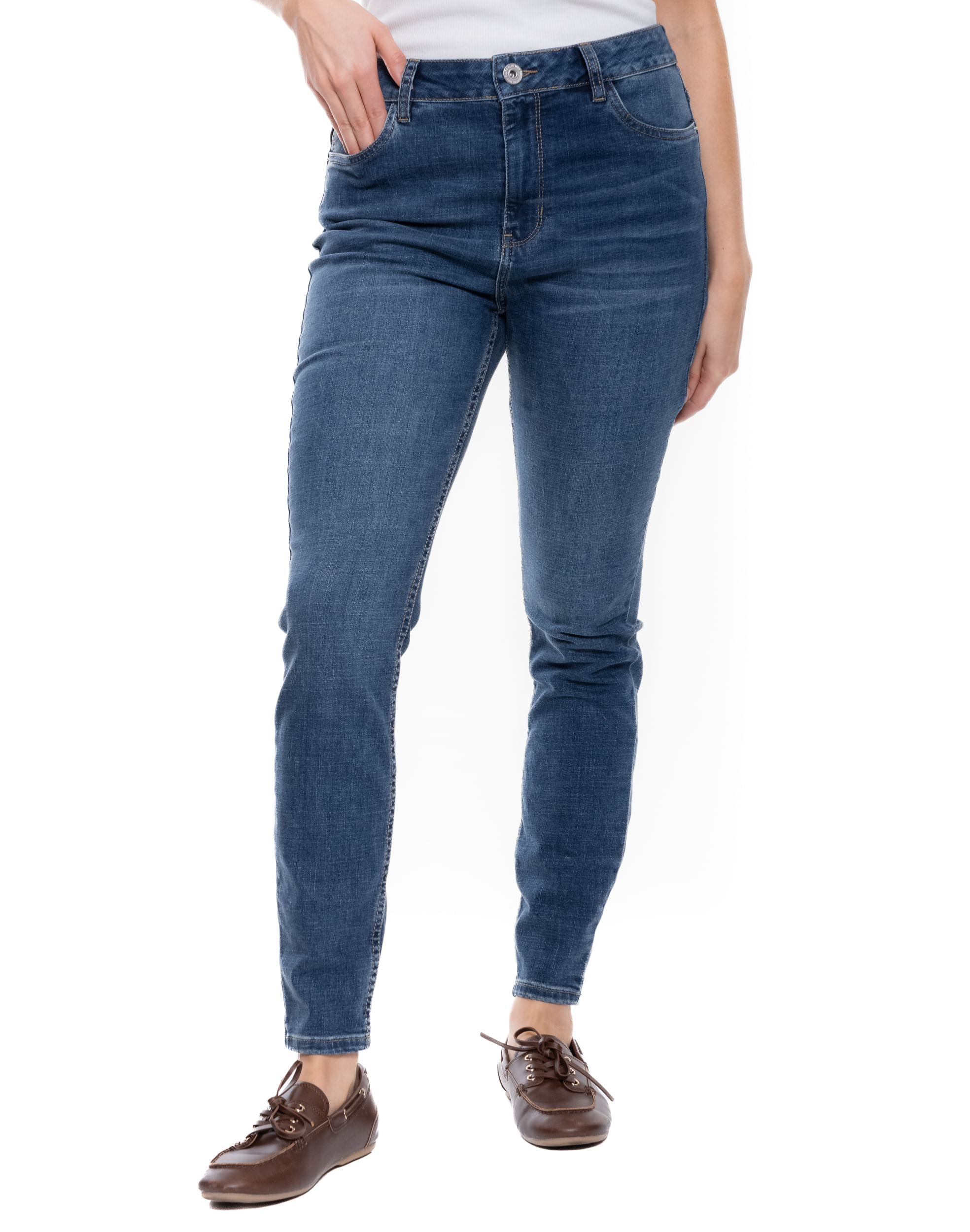 High Waist Skinny Fit Jeans Tono Oscuro