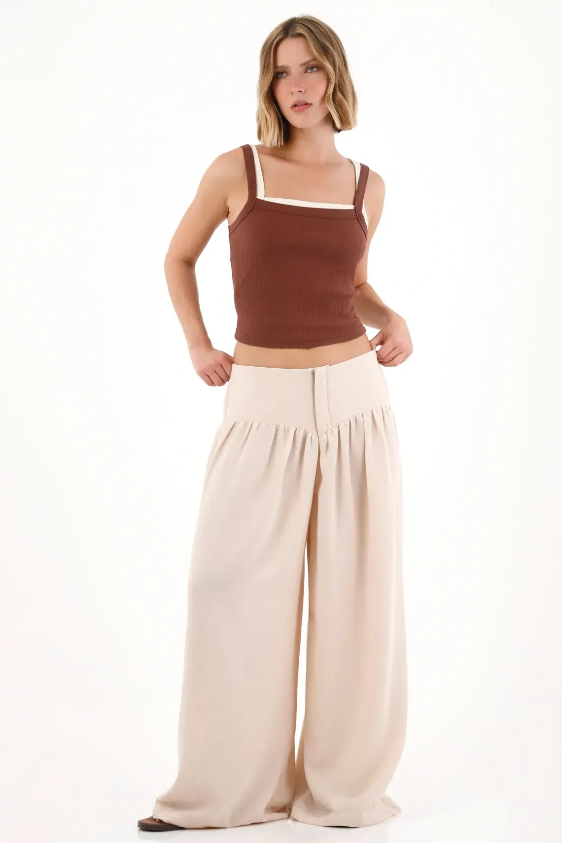 Pantalón aladino en tela chifón verde para mujer