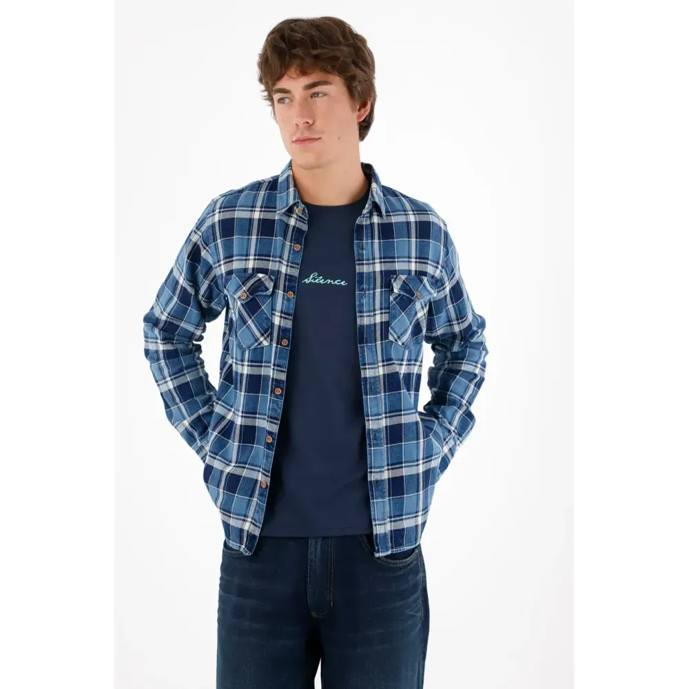 Camisa leñadora con bolsillos morada para hombre