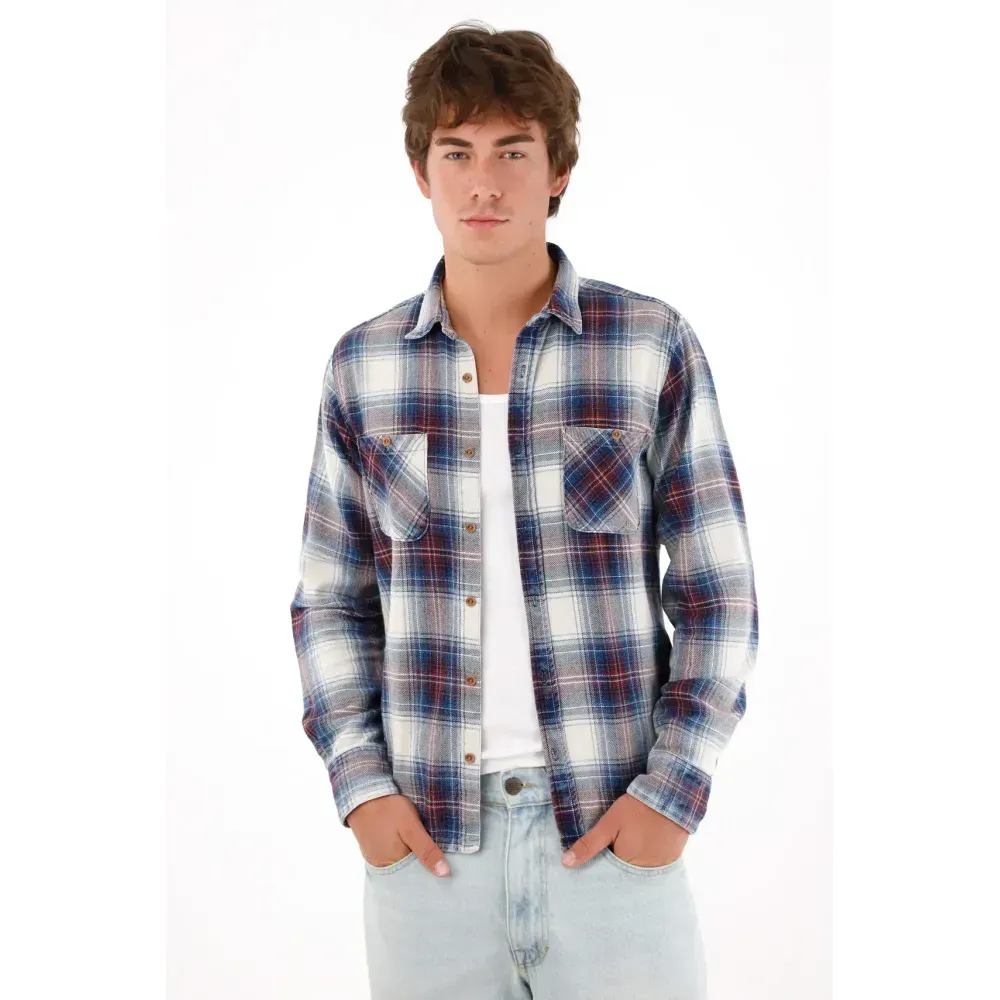 Camisa a cuadros azul para hombre