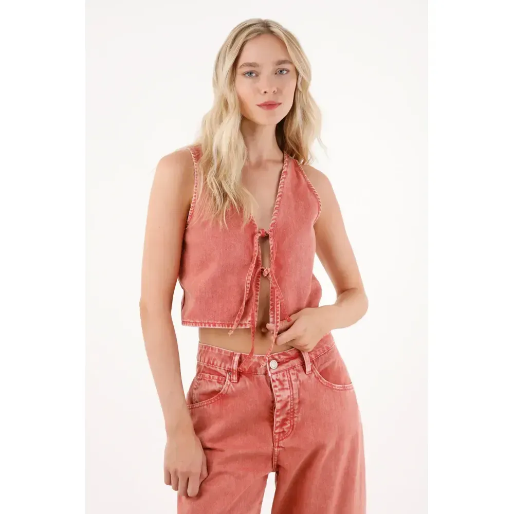 Chaleco en bull denim rojo para mujer