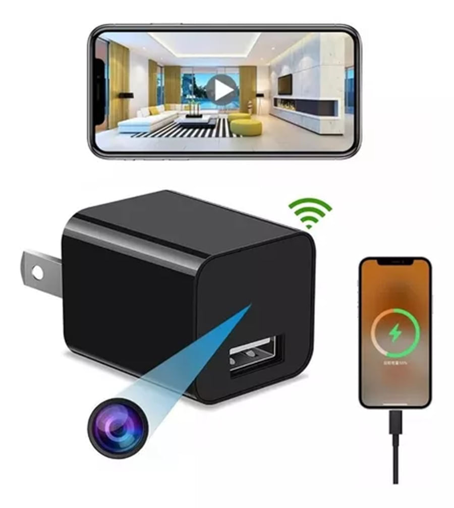 Mini Cámara Cargador Espía Hd Wifi 1080p Monitoreo En Vivo