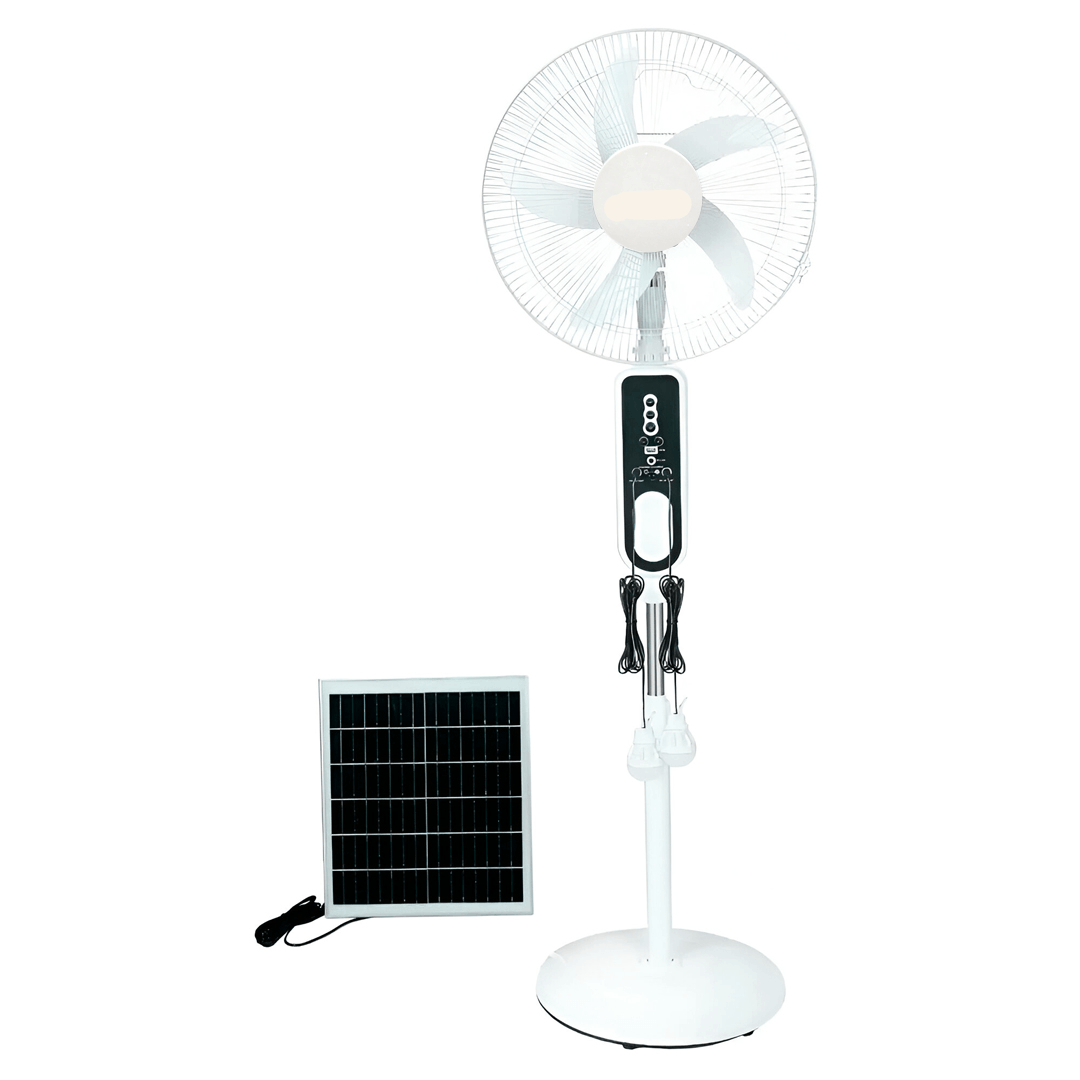 Ventilador De Pedestal Recargable 16 Pulgadas Con Panel Solar Bombillas Led 8019