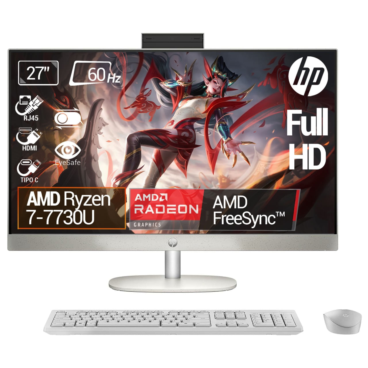Computador AIO HP AMD Ryzen 7-7730U Ram 16GB - 512GB 27 Pulgadas FHD Blanco