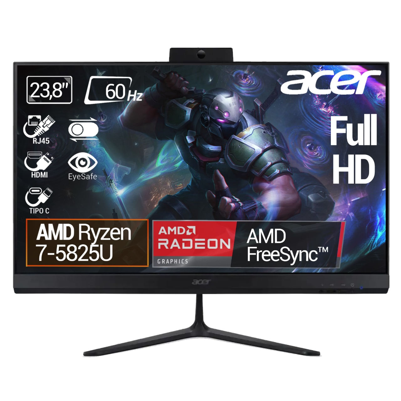 Computador AIO Acer 24C24-2G AMD Ryzen 7-5825U Ram 8GB - 512GB FHD