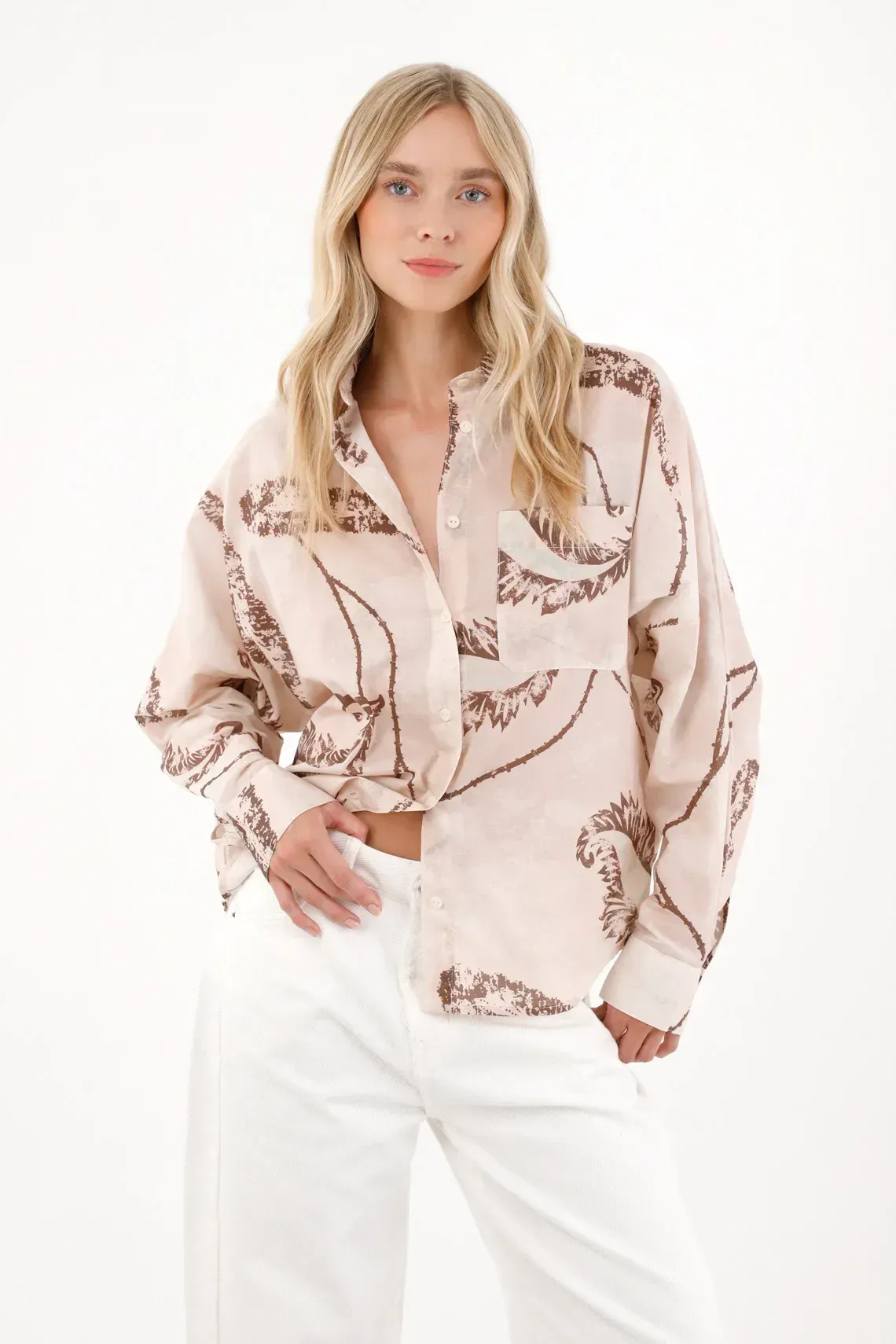Camisa manga larga en 100% algodón para mujer