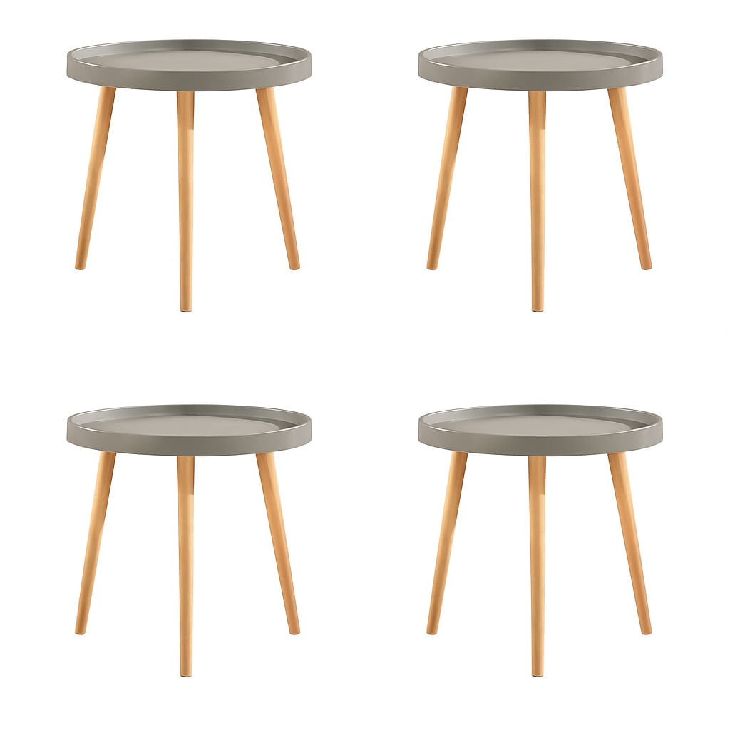 Mesa Auxiliar Pequeña Redonda 49x44cm Gris Set x4