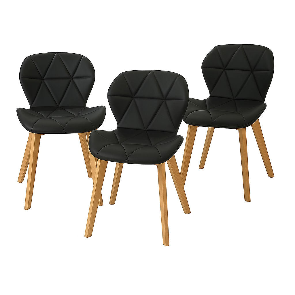 Silla Moderna Gongga Acolchada Tapizada Cuero Negra Set x3