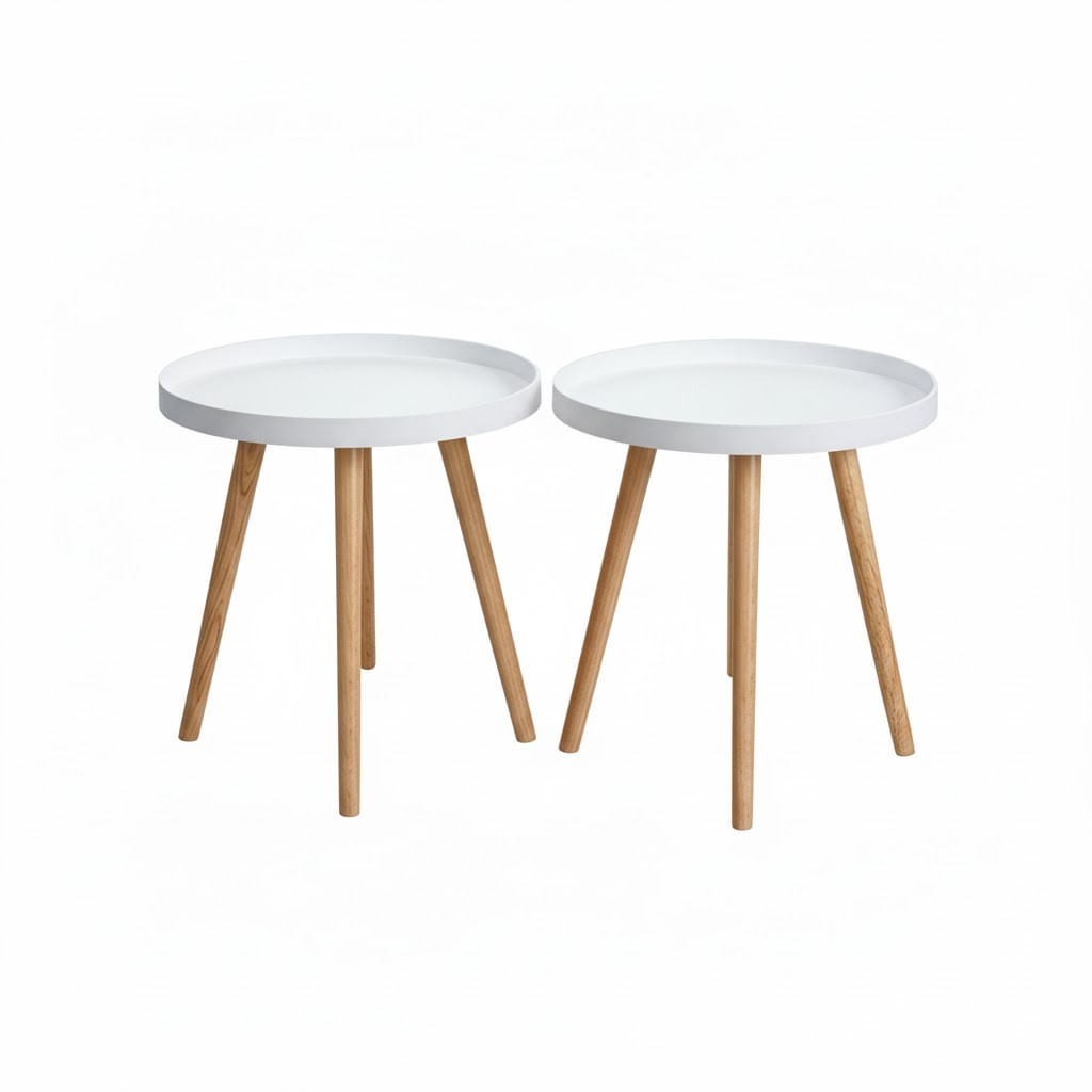 Mesa Auxiliar Pequeña Redonda 49x44cm Blanca Set x2