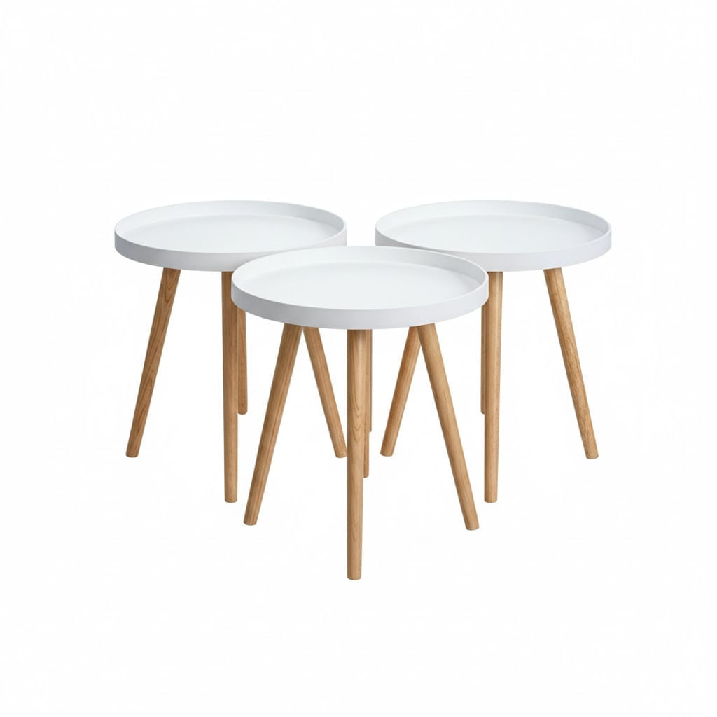 Mesa Auxiliar Pequeña Redonda 49x44cm Blanca Set x3