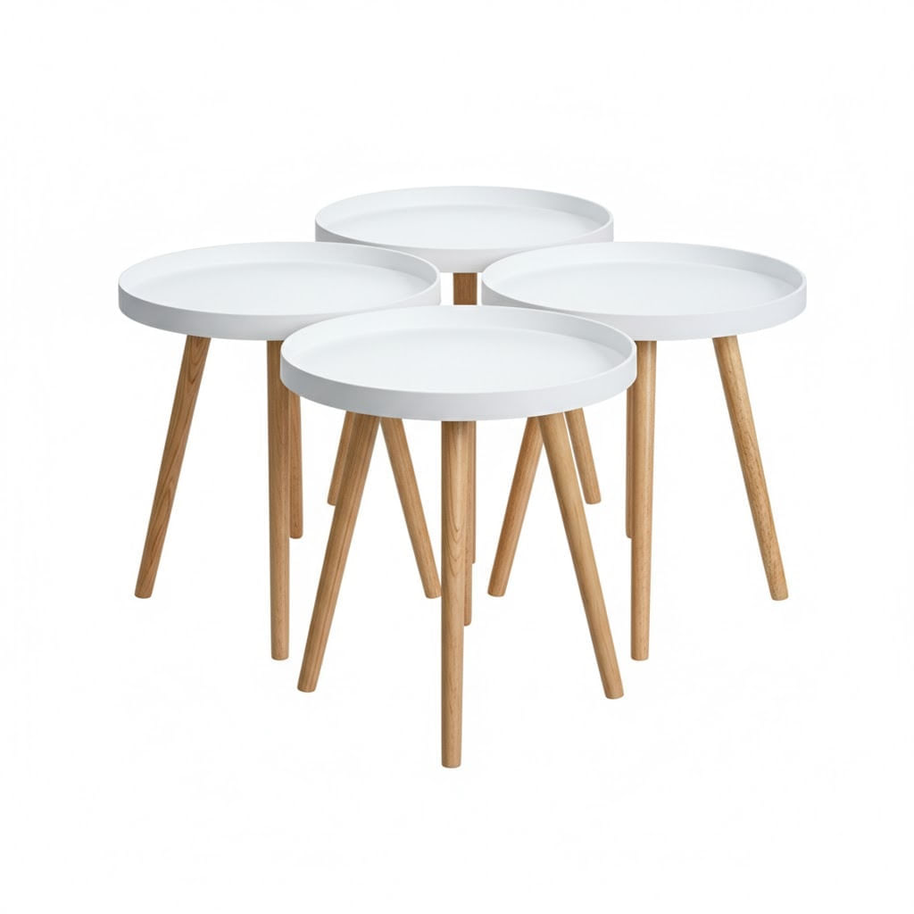 Mesa Auxiliar Pequeña Redonda 49x44cm Blanca Set x4