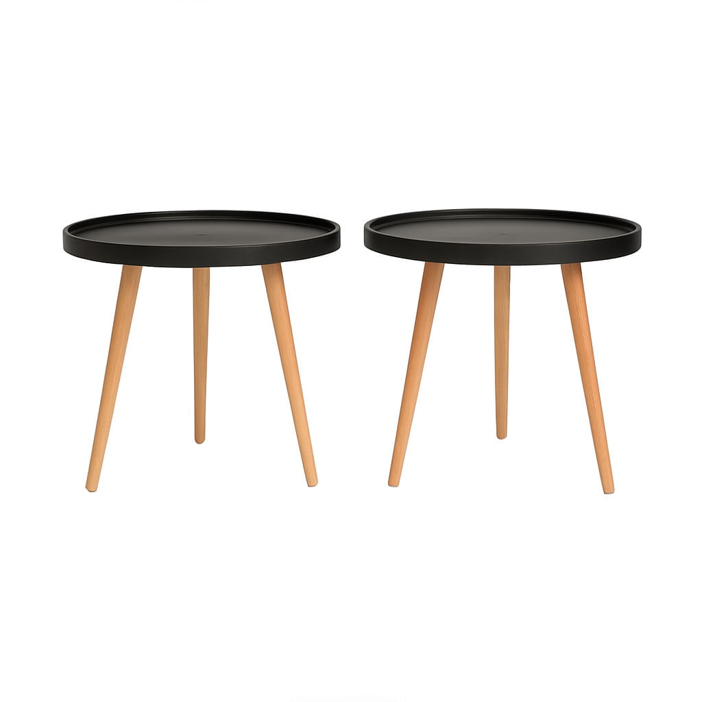 Mesa Auxiliar Pequeña Redonda 49x44cm Negra Set x2
